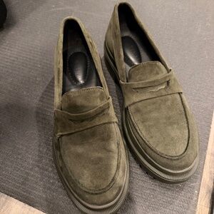 Patina Green Suede Loafers